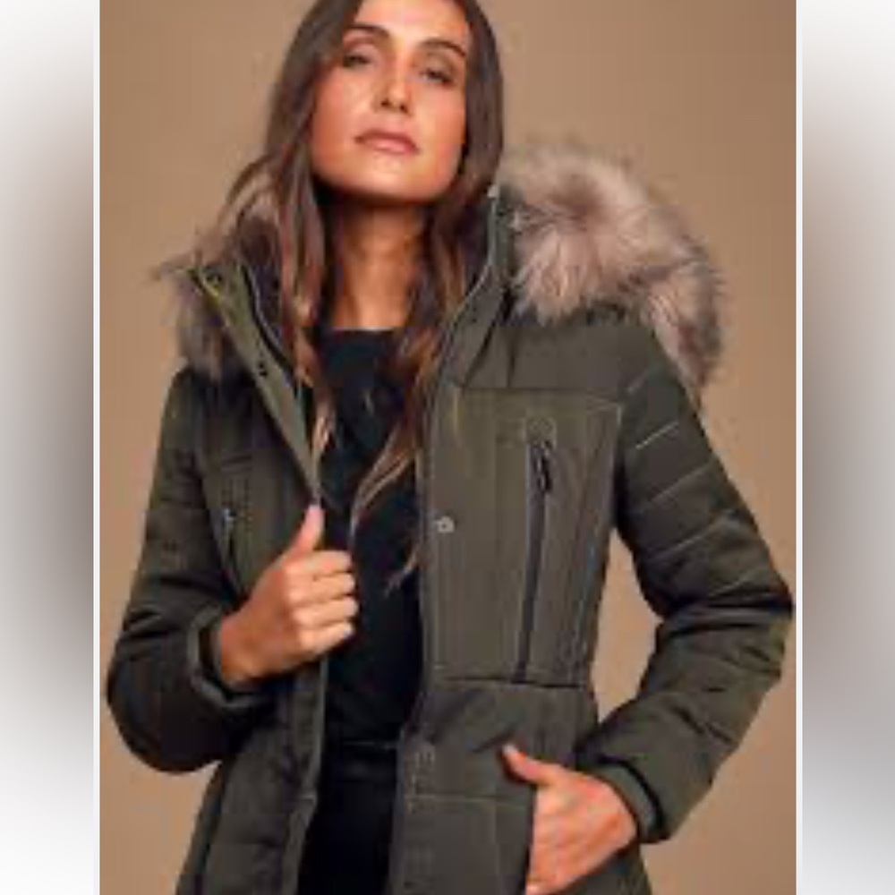 NWT Cavalini Olive Green jacket with Faux Fur and gold and leather trim size 2X